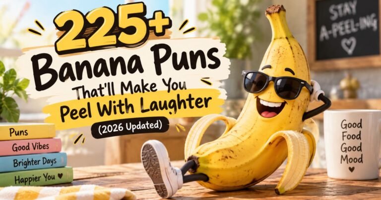 225+ funny banana puns featuring a playful banana character with sunglasses