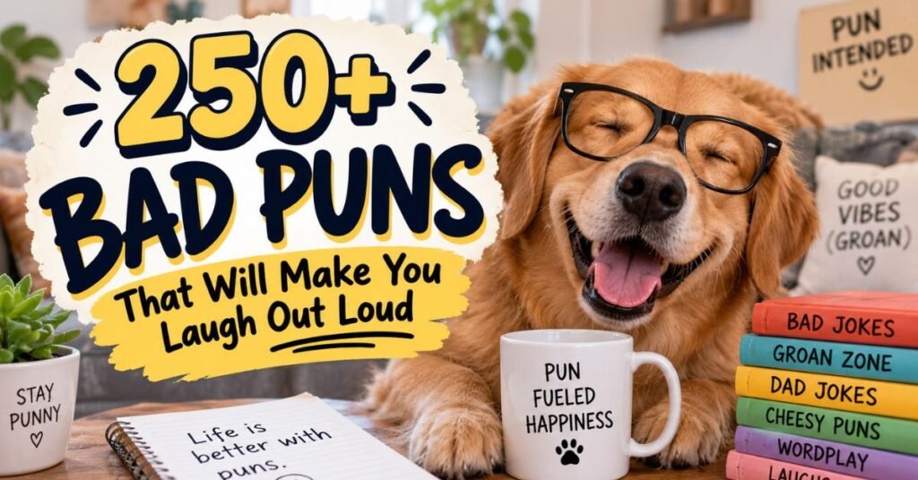 250+ bad puns that will make you laugh out loud, featuring funny wordplay and groan-worthy jokes