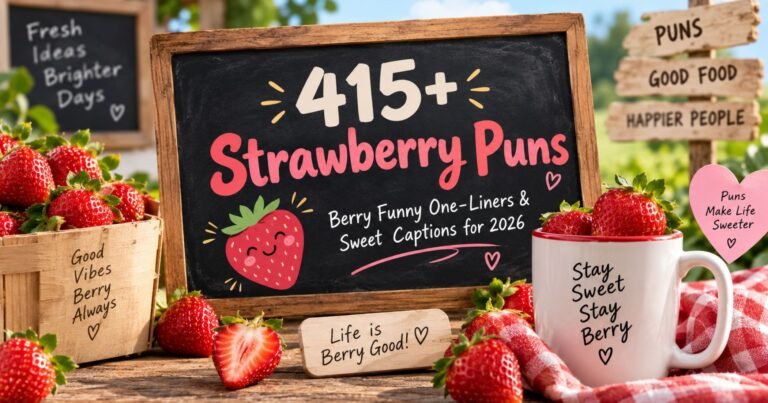 415+ strawberry puns featuring funny one-liners, sweet captions, and playful berry wordplay
