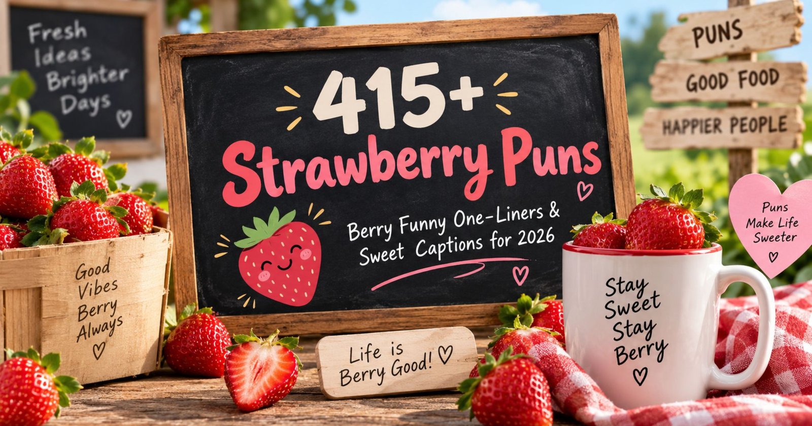 415+ strawberry puns featuring funny one-liners, sweet captions, and playful berry wordplay