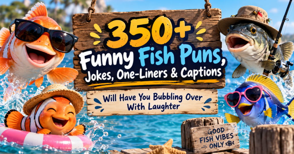 350+ funny fish puns, jokes, one-liners, and captions featured with playful fish by the ocean