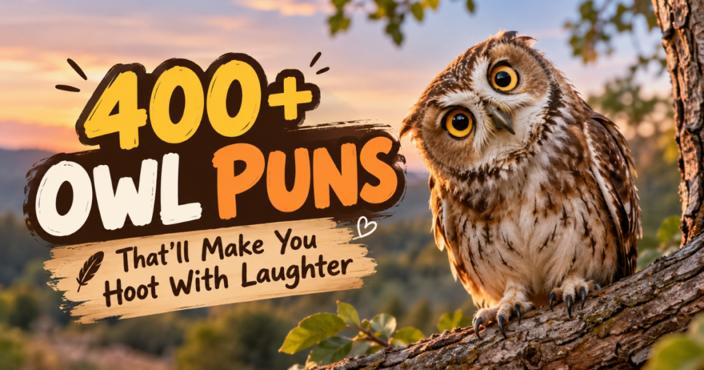 400+ owl puns that’ll make you hoot with laughter, featuring a playful realistic owl