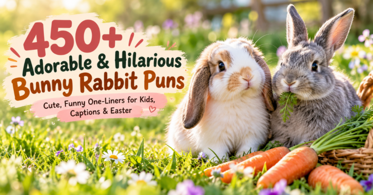 450+ adorable and hilarious bunny rabbit puns featuring cute rabbits, funny one-liners, captions, kids’ jokes, and Easter humor